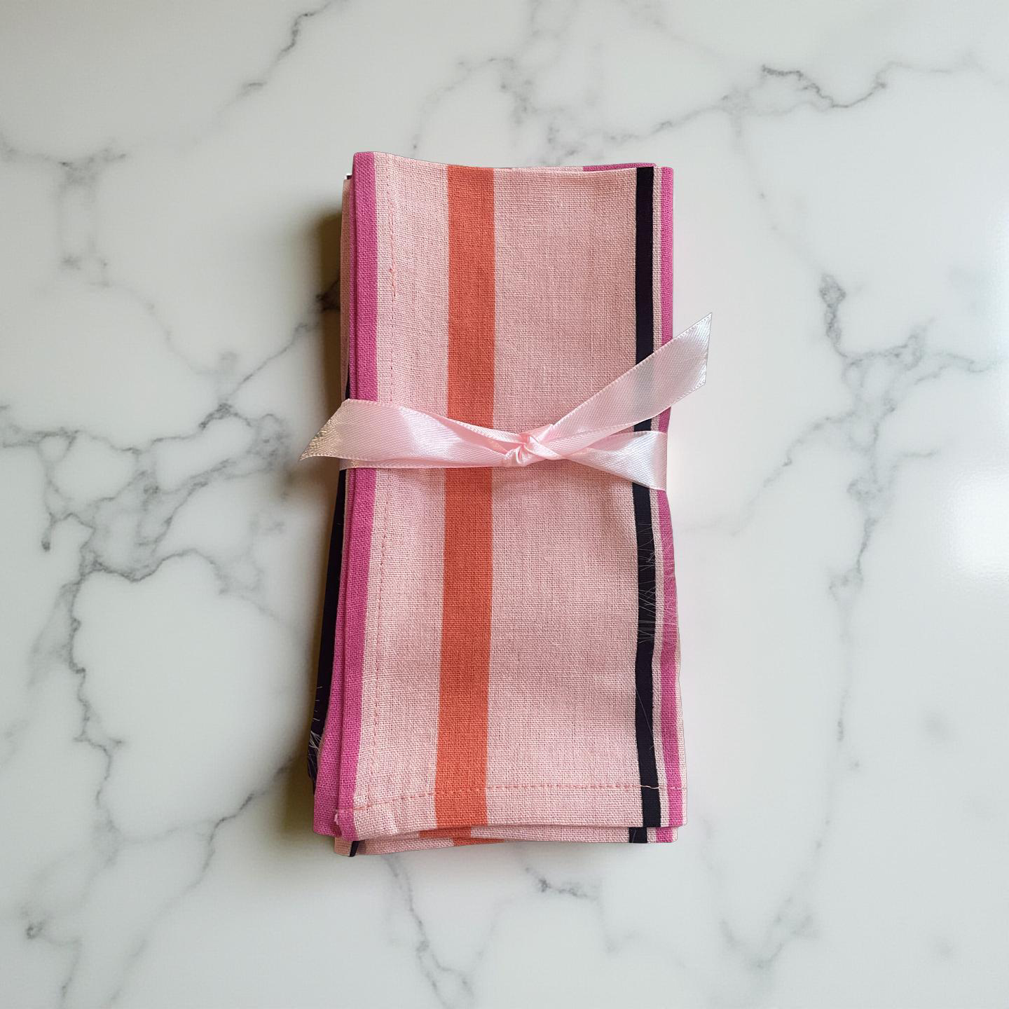 SERVIETTES - PINK AND ORANGE STRIPE