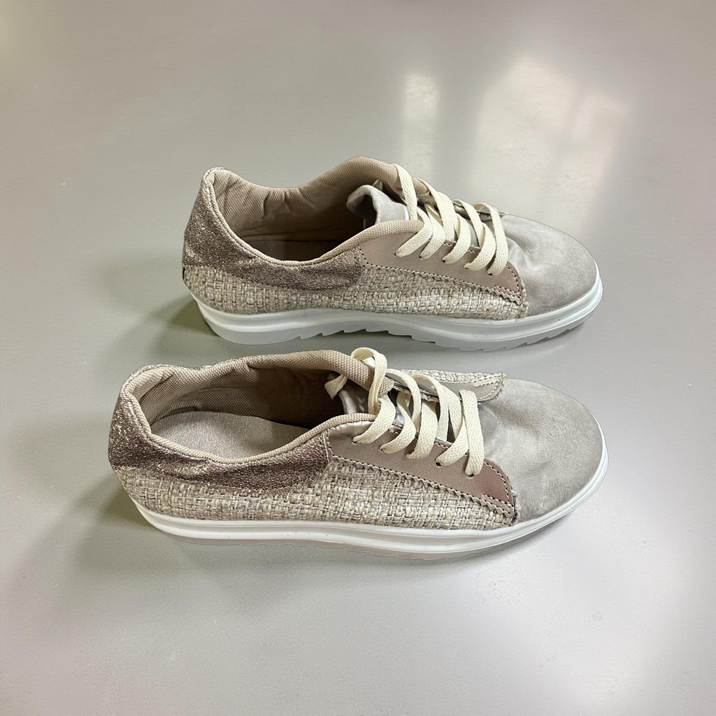 SNEAKERS -  SPARKLE, TEXTURED GREY AND PEWTER LEATHER - SIZE 39
