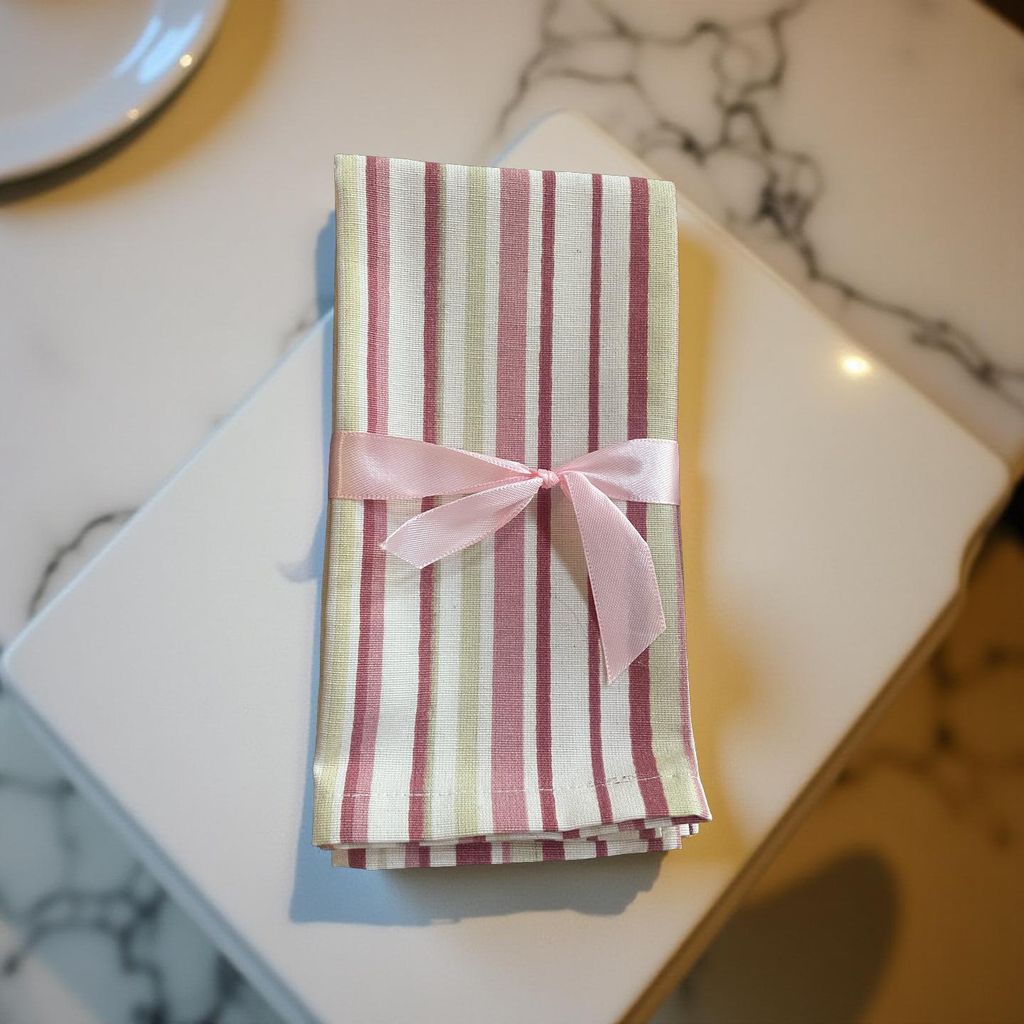 SERVIETTES - RASBERRY AND BEIGE STRIPE