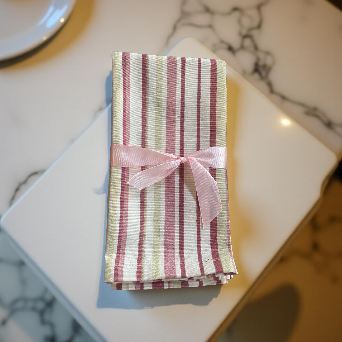 SERVIETTES - RASBERRY AND BEIGE STRIPE