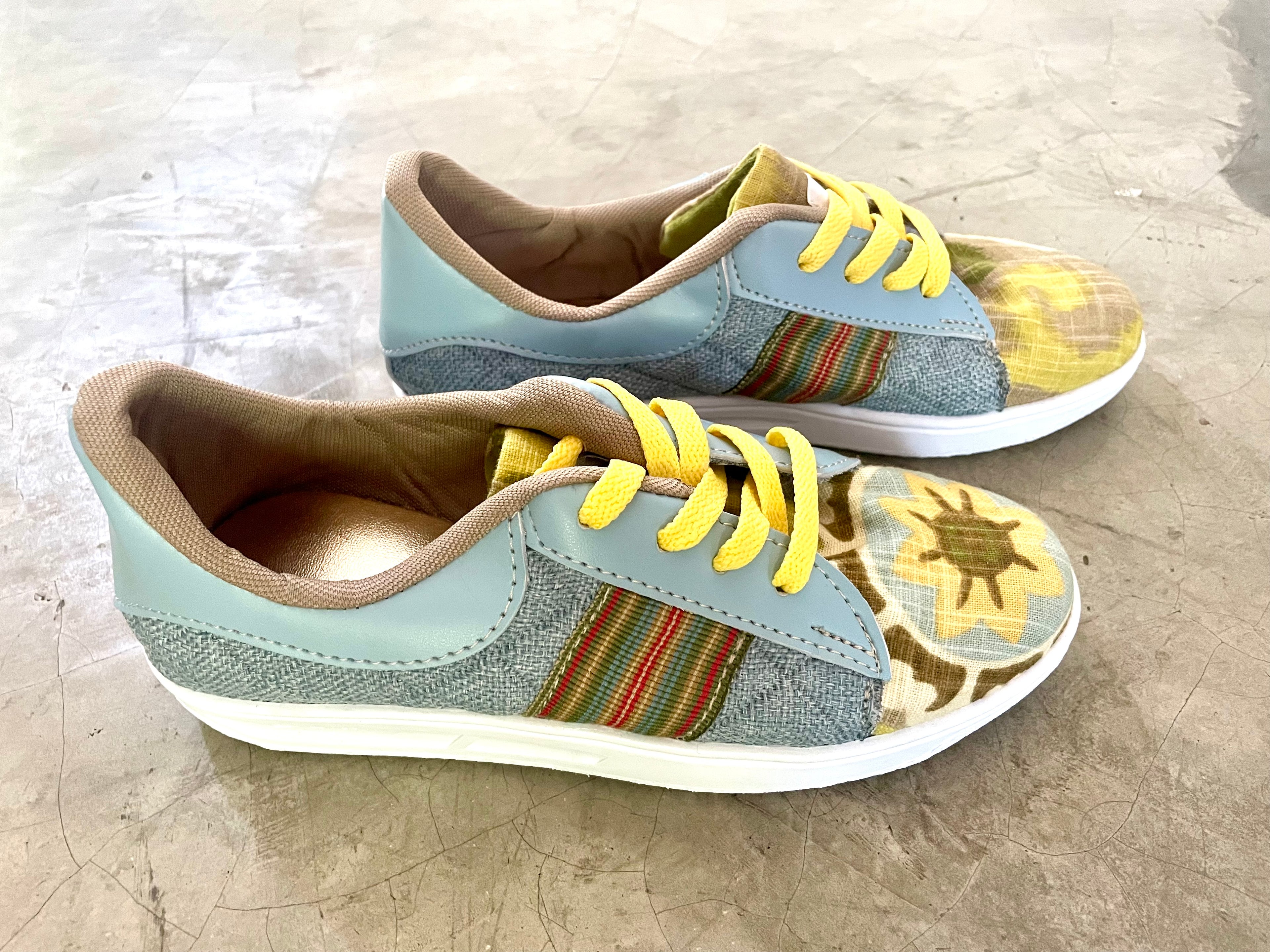 SNEAKERS - PALE BLUE AND CHARTREUSE - SIZE 37