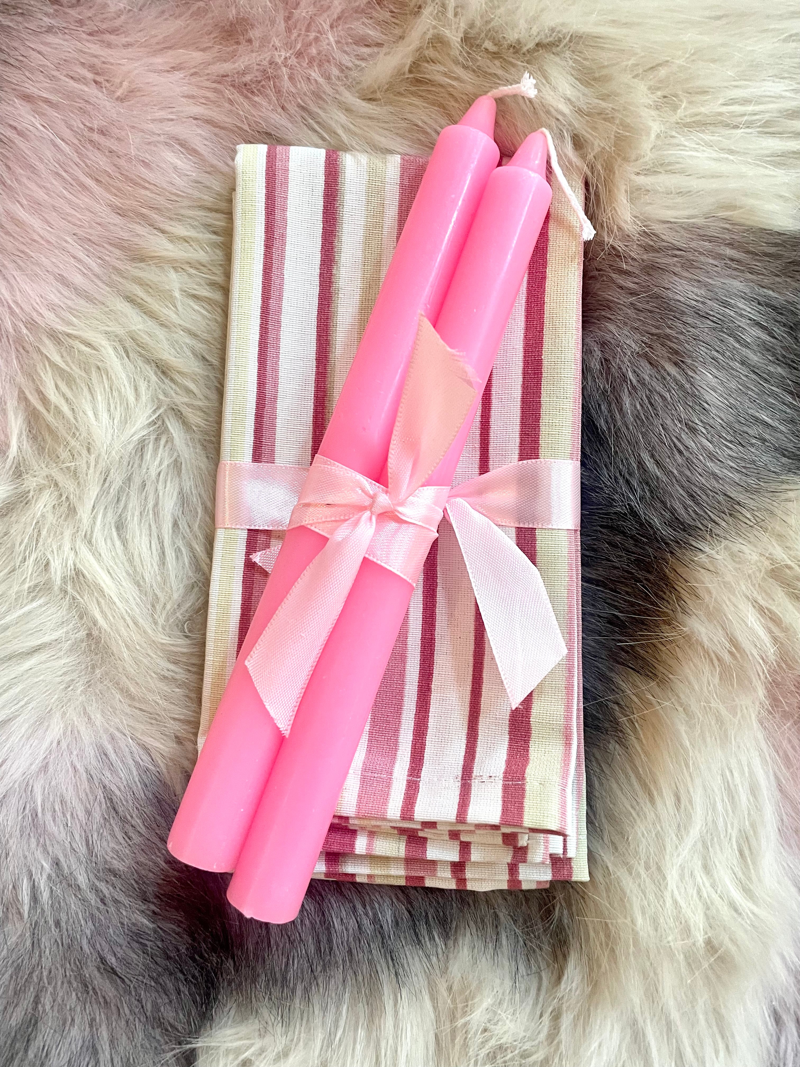 SERVIETTES - RASBERRY AND BEIGE STRIPE