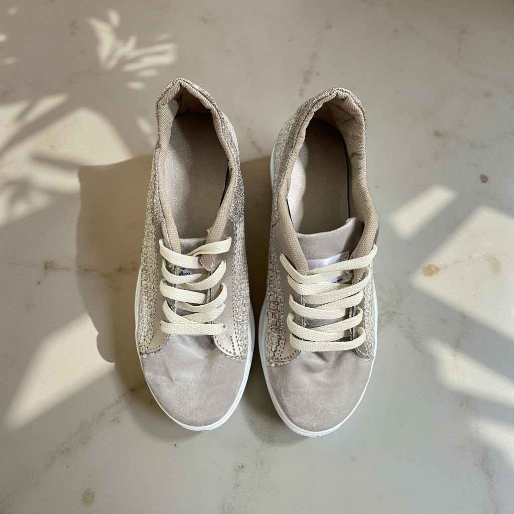 SNEAKERS -  SPARKLE, TEXTURED GREY AND PEWTER LEATHER - SIZE 39