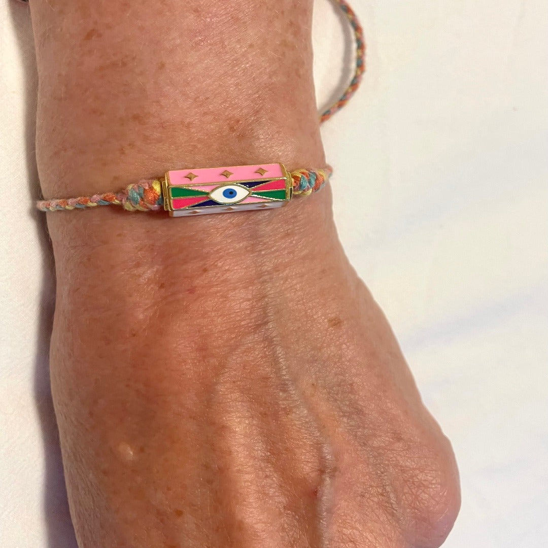 Coloured string bracelets with enamel bead to add to your arm candy