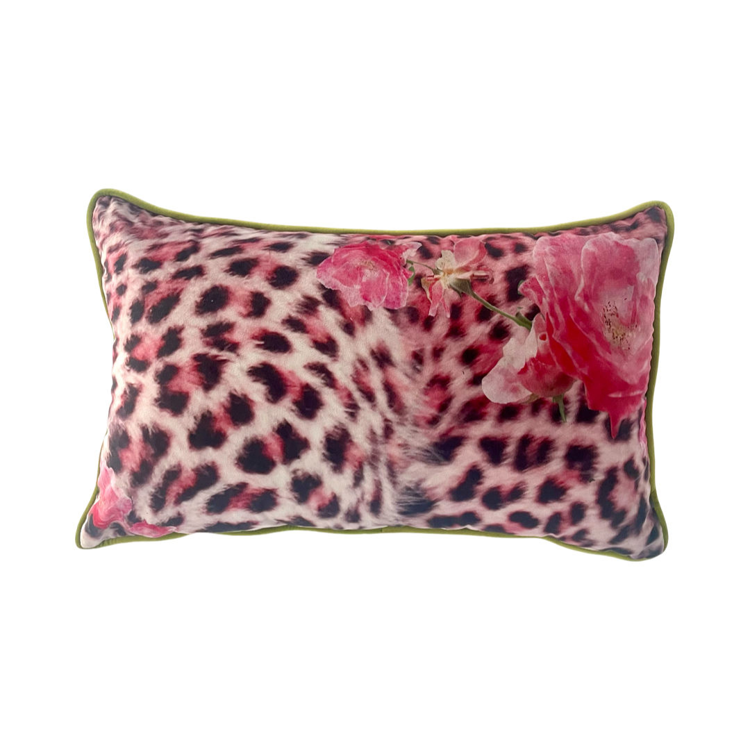 SCATTER CUSHIONS - CERISE LEOPARD & ROSES