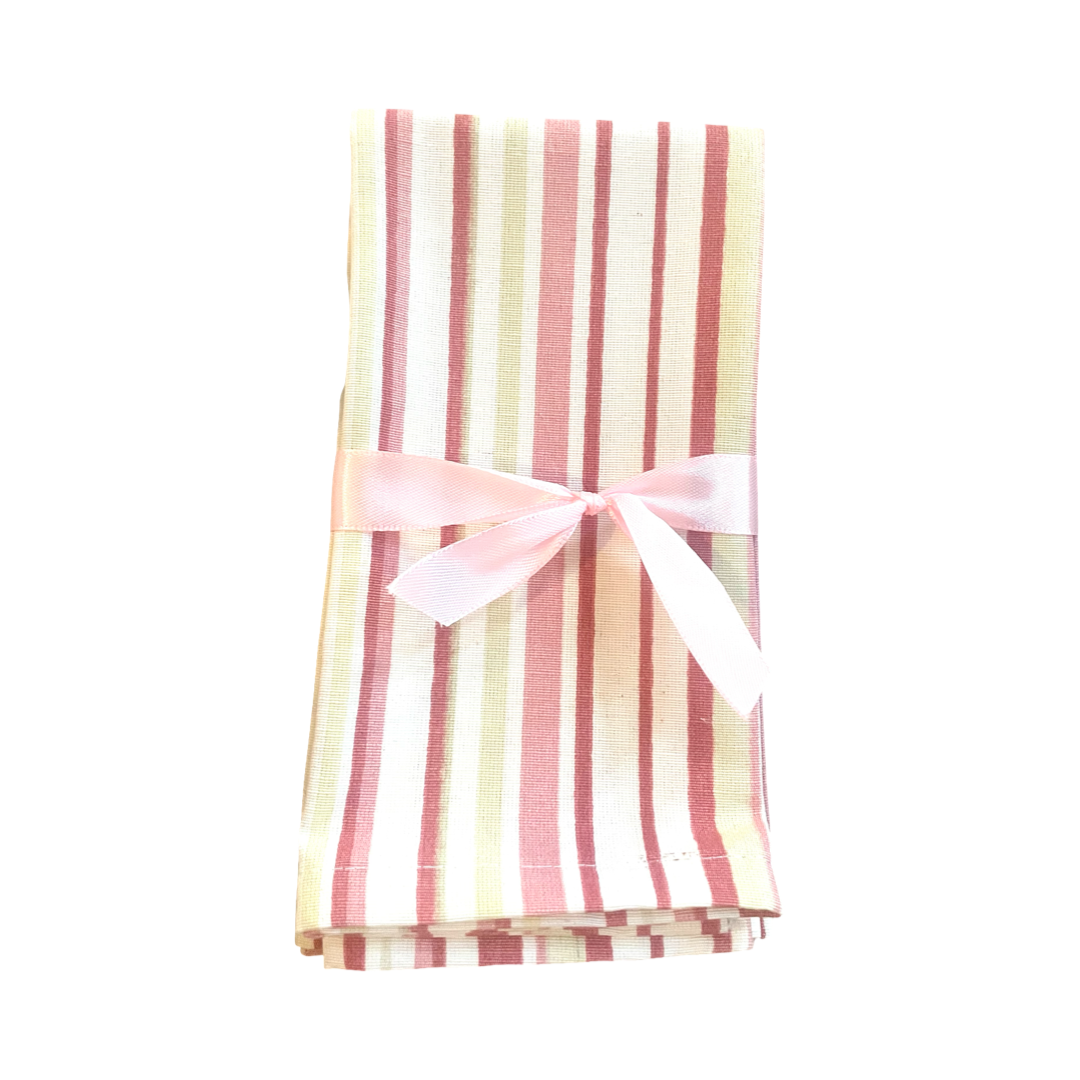 SERVIETTES - RASBERRY AND BEIGE STRIPE