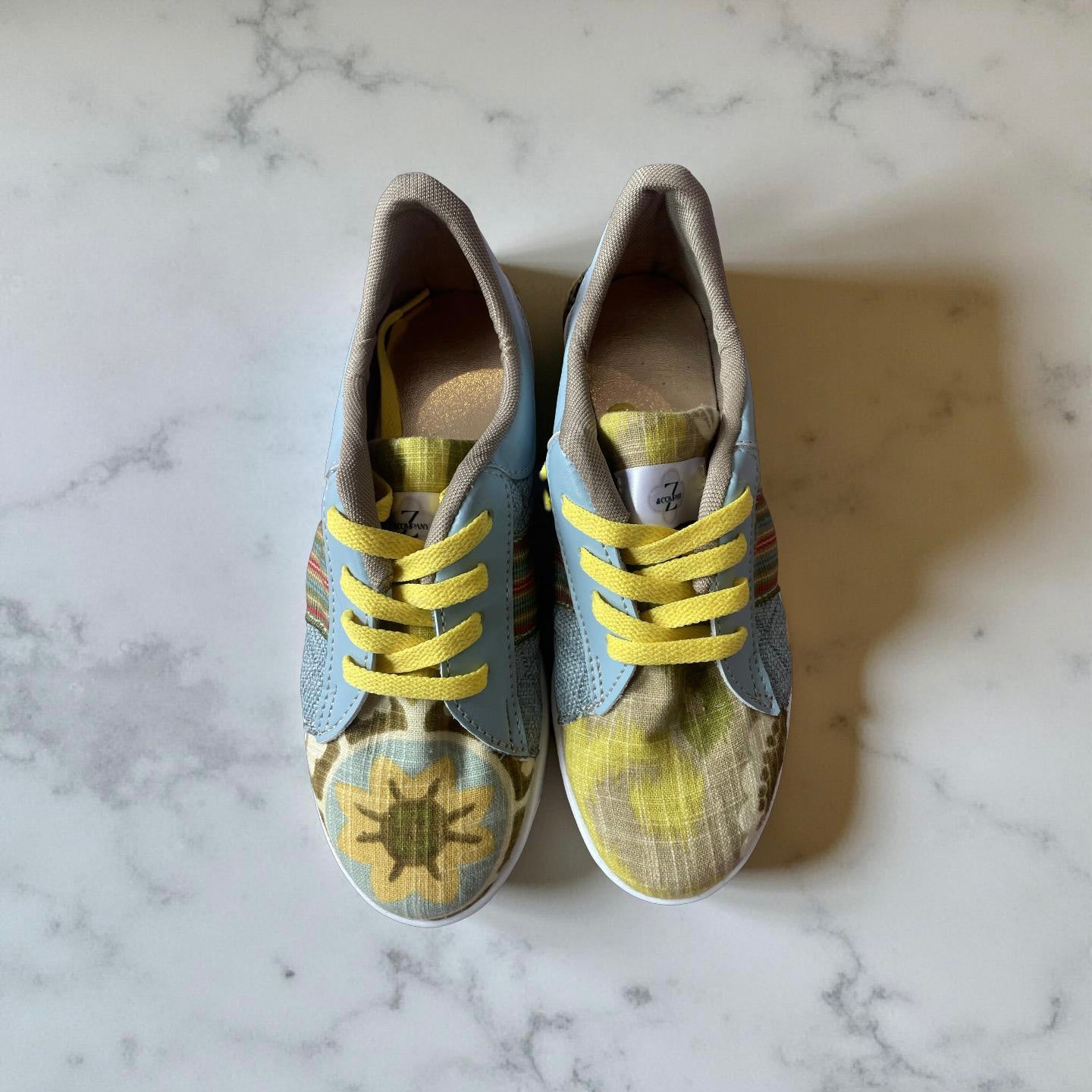 SNEAKERS - PALE BLUE AND CHARTREUSE - SIZE 37