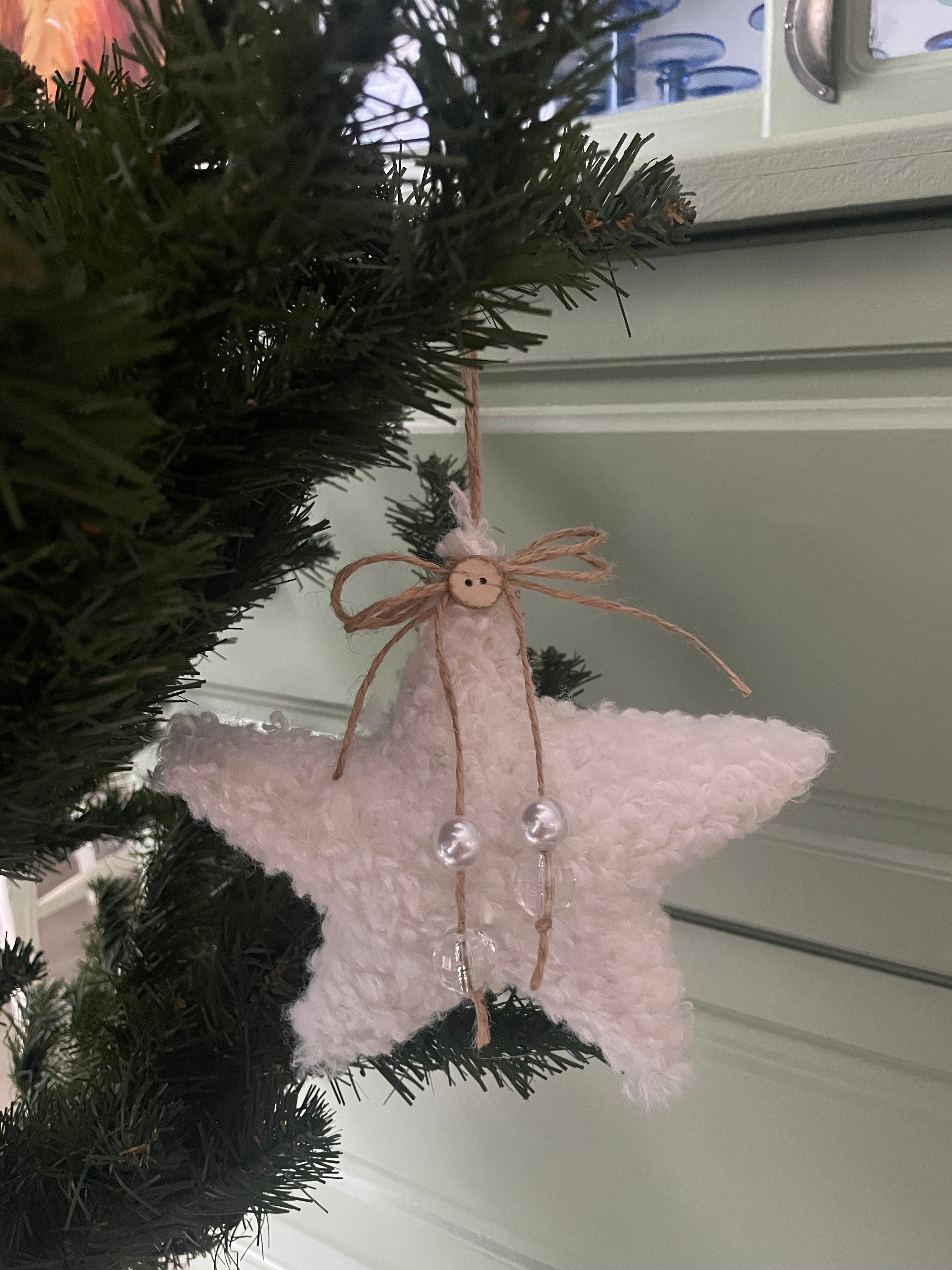 FLUFFY FAUX FUR STAR HANGING ORNAMENT