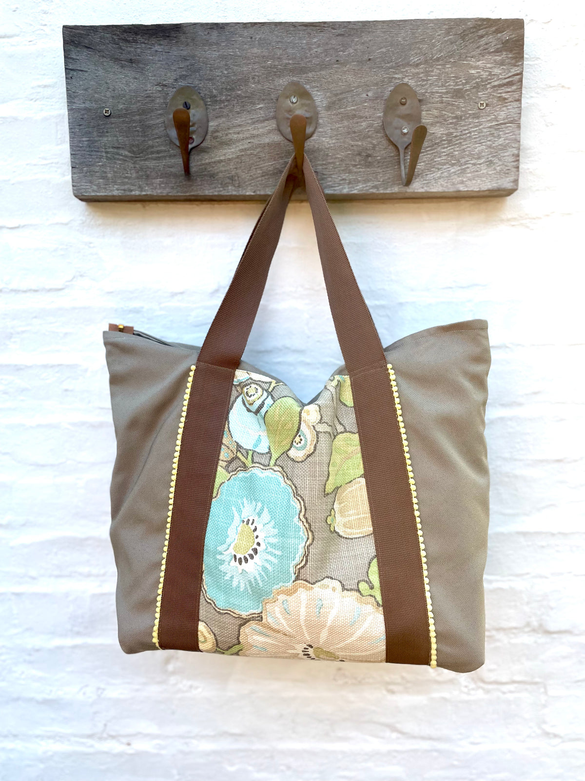 TOTE BAG - PALE TURQ FLORAL - ONE OF A KIND