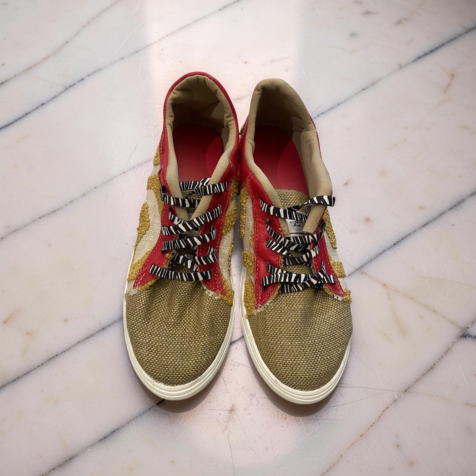 SNEAKERS -  MUSTARD FABRIC AND RED LEATHER - SIZE 41