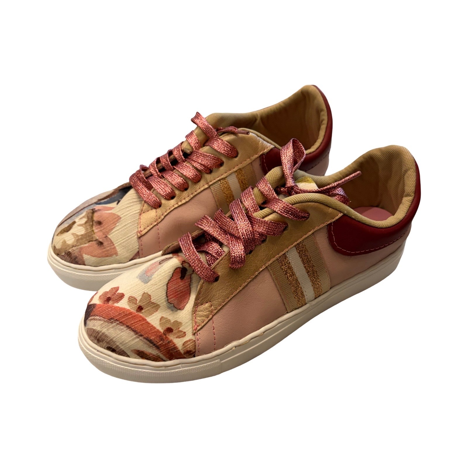 SNEAKERS -  PINK LEATHER WITH FLORAL VELVET - SIZE 39