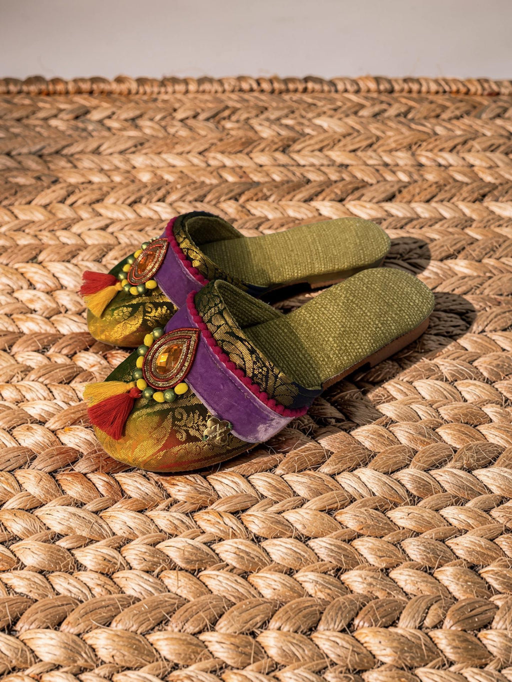 MULTI COLOURED SARI BABOUCHE MULES - SIZE 6