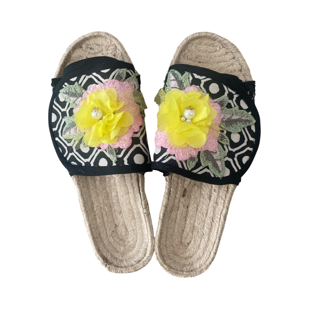 SANDALS - BLACK GEOMETRIC slides