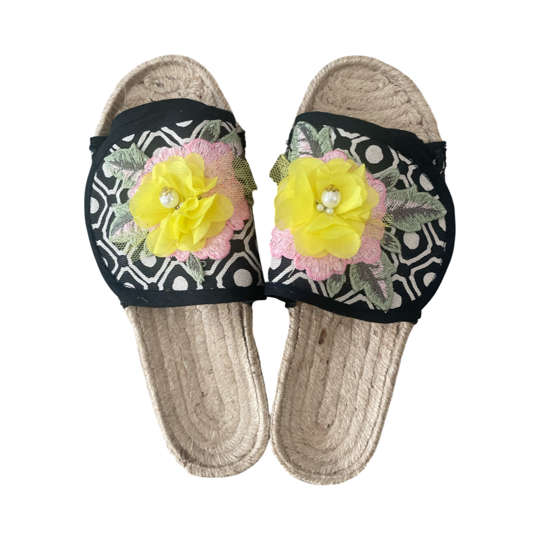 SANDALS - BLACK GEOMETRIC slides