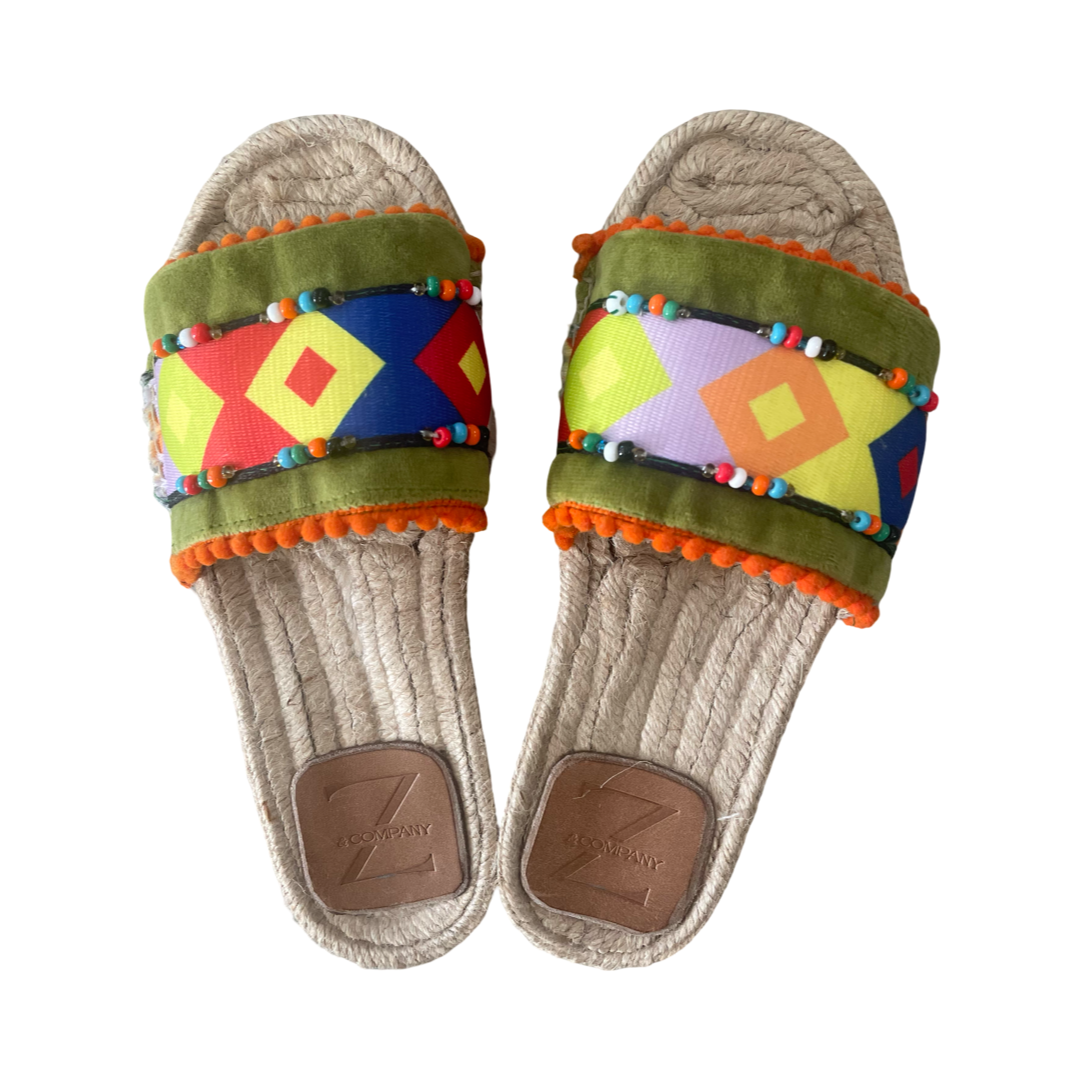 SANDALS -   BEADED GEOMETRIC  slides