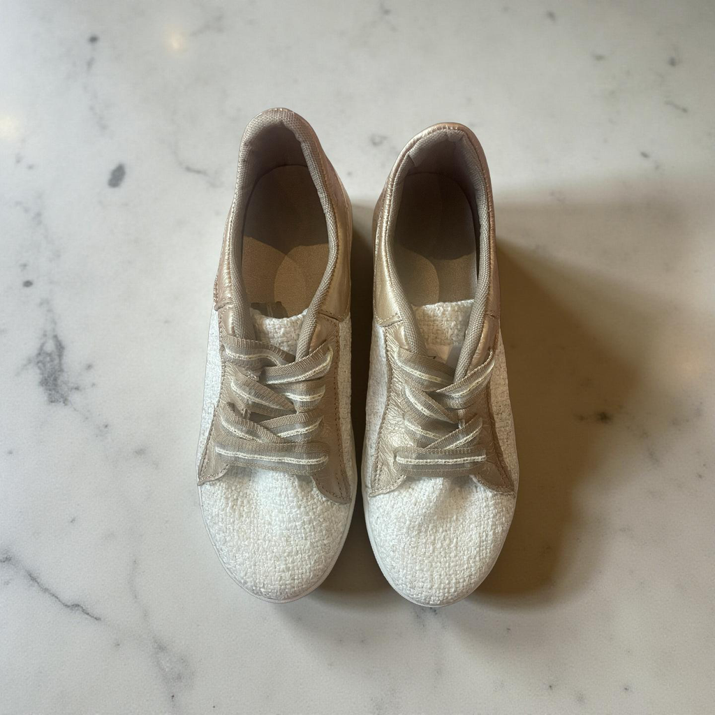 SNEAKERS - CHAMPAGNE SPARKLE AND PALE GOLD LEATHER SIZE 40