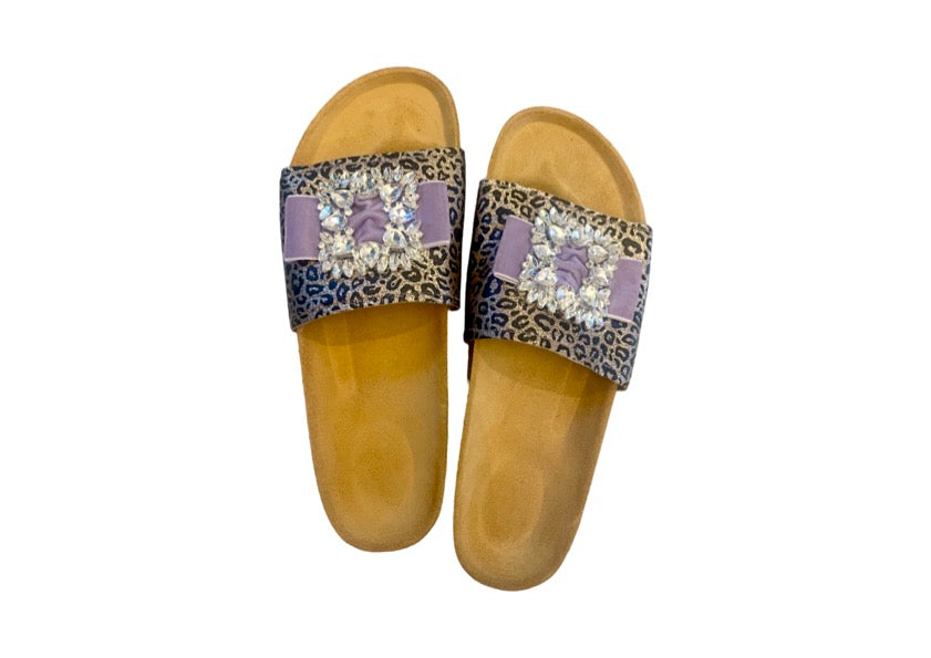 SANDALS - LEOPARD PRINT ROSE GOLD LEATHER WITH BUCKLE