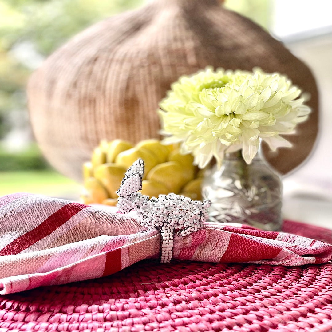 RED BEADS  BEADED SERVIETTE RINGS MADE BY LOCAL CRAFTERS  SLOW DESIGN | HAND MADE  SO MANY COLOURS TO CHOOSE FROM WHY NOT PICK A FEW TO  MAKE UP   A BEAUTIFUL COLOURFUL TABLE SETTING