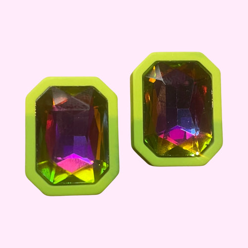 Large stud earrings with acrylic stones. Available in three colours.