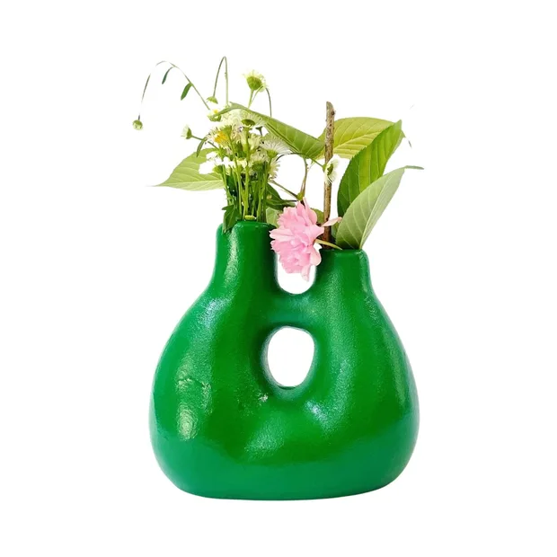 Ceramic Vases-  Double Stem Green