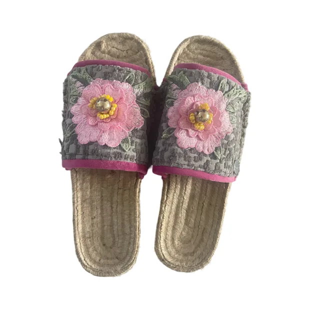 Sandals - Pink Embroidered Flowers