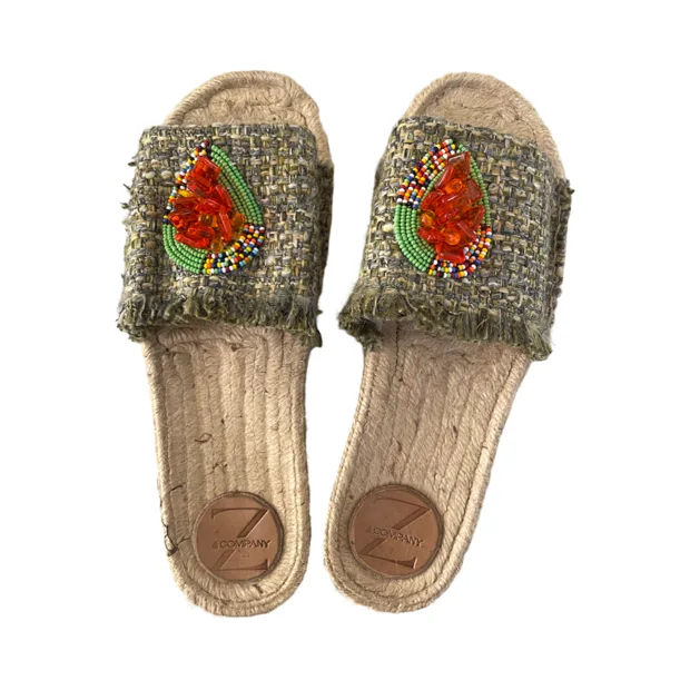 Sandals - Green and Orange Beaded Slides
