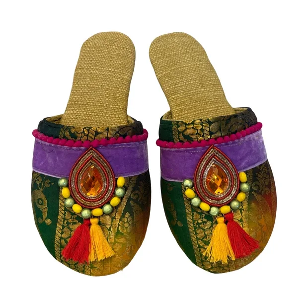 Multi Coloured Sari Babouche Mules - Size 6