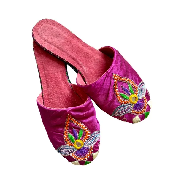 Cerise Embroidered Babouche Mules - Size  6