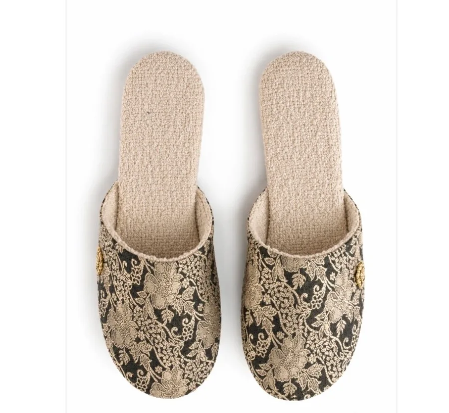 Babouche Mules in black and cream Sari - Size 6