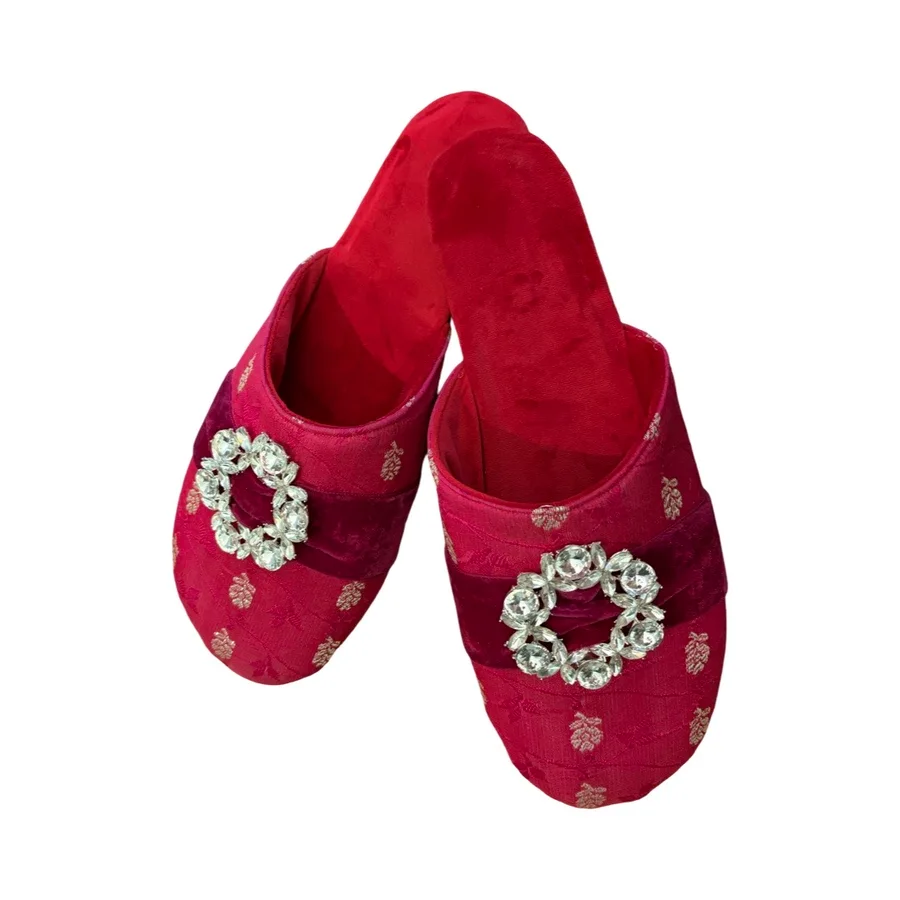 Rasberry Babouche Mules - Size 8