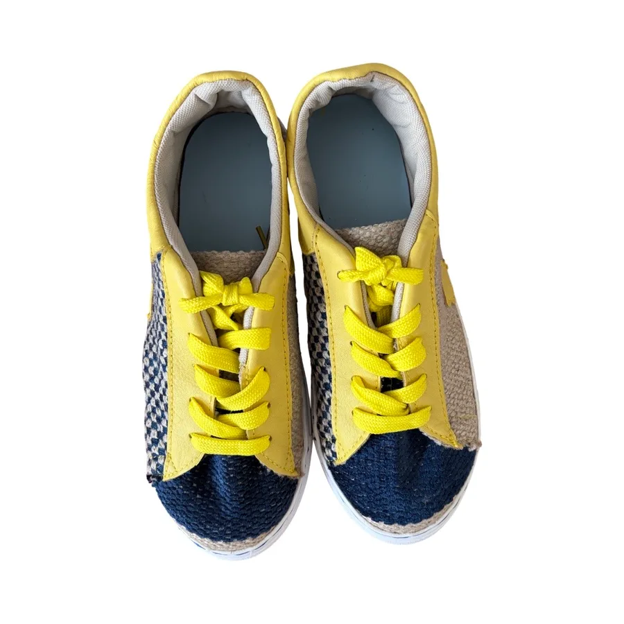 Sneakers - Navy and cream with yellow leather - Size 38