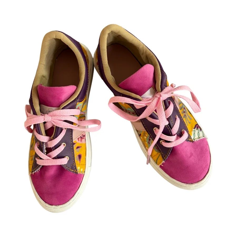 Sneakers -  Pink and yellow floral with purple leather Size 37