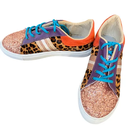 Sneakers - Rose gold sparkles, leopard, orange and purple leather with rose gold side stripe Size 40 — view 2